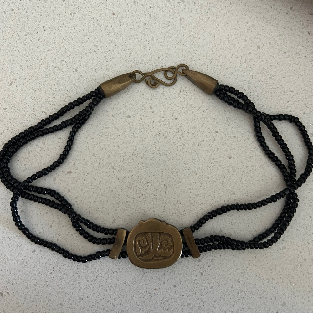Sami Amin Black Beaded Necklace Peace brass collection